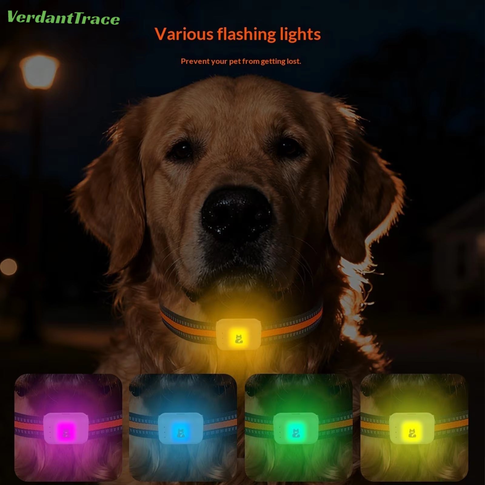 Verdanttrace 4G GPS Pet Tracker Waterproof Dog Cat Anti-Lost Locator Collar Find Device Light Sound Search No Subscription VTG2