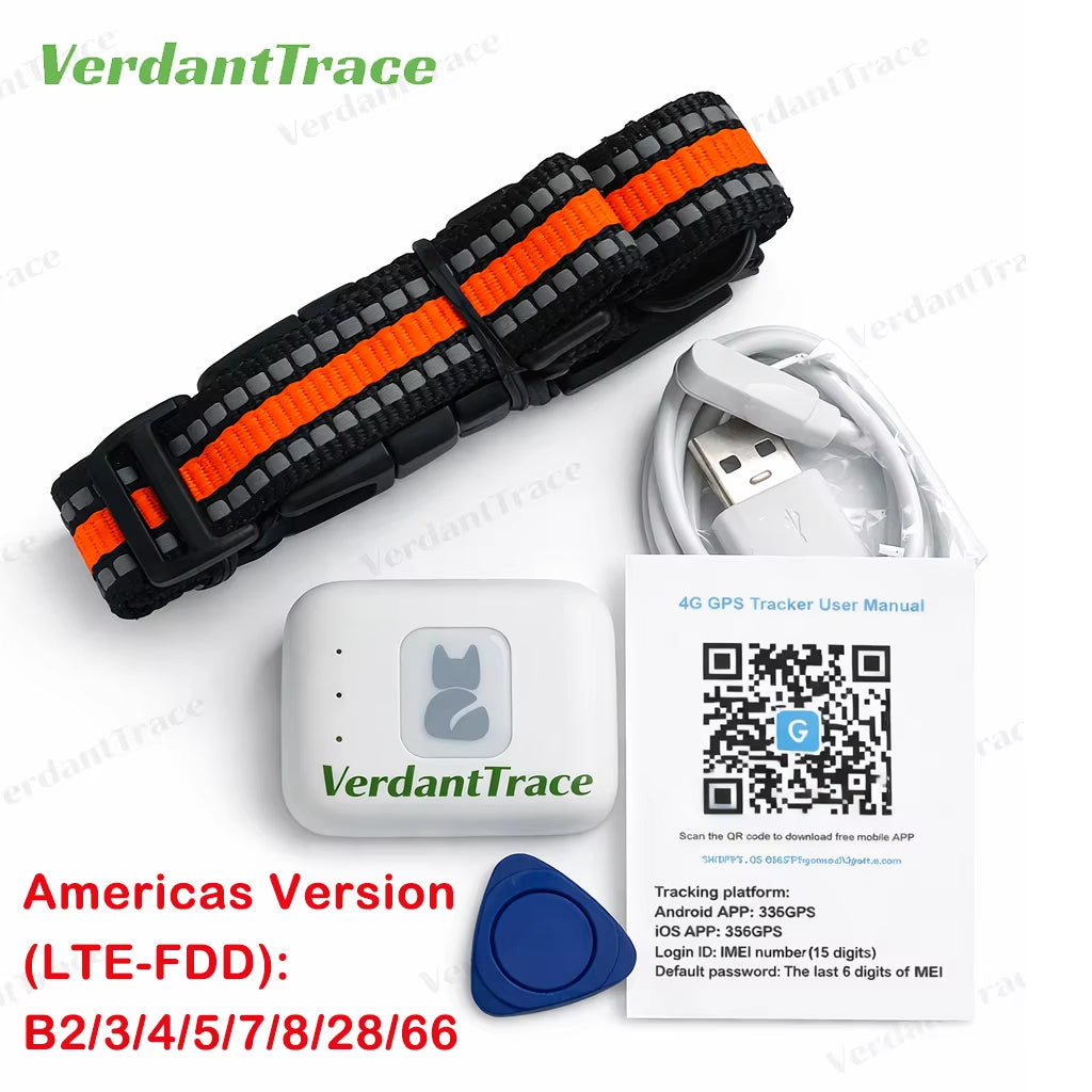 Verdanttrace 4G GPS Pet Tracker Waterproof Dog Cat Anti-Lost Locator Collar Find Device Light Sound Search No Subscription VTG2