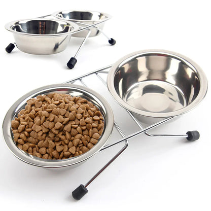 Stainless Steel Double Pet Bowl Set with Durable Iron Stand and Anti-Slip Design for Dogs and Cats