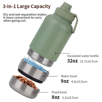 In Stock Free Sample Custom Logo Feeder 3 in 1 Portable Pet Travel 304 Stainless Steel Dog Water Bottle
