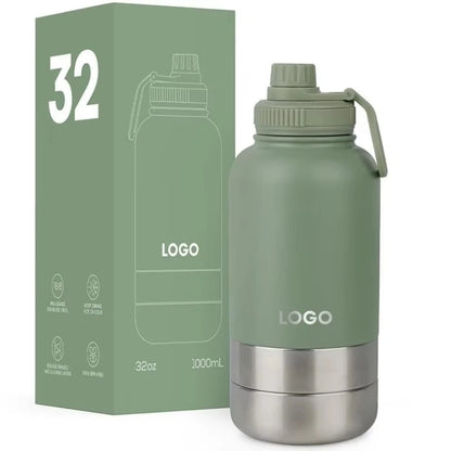 In Stock Free Sample Custom Logo Feeder 3 in 1 Portable Pet Travel 304 Stainless Steel Dog Water Bottle