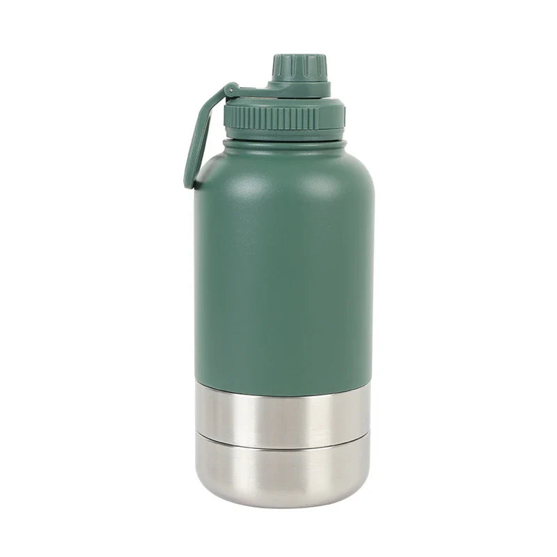 Botella de Agua para Mascotas 3 en 1 - Acero Inoxidable - Portátil con Comedero