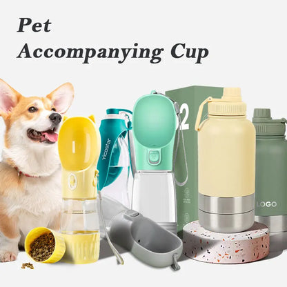 In Stock Free Sample Custom Logo Feeder 3 in 1 Portable Pet Travel 304 Stainless Steel Dog Water Bottle