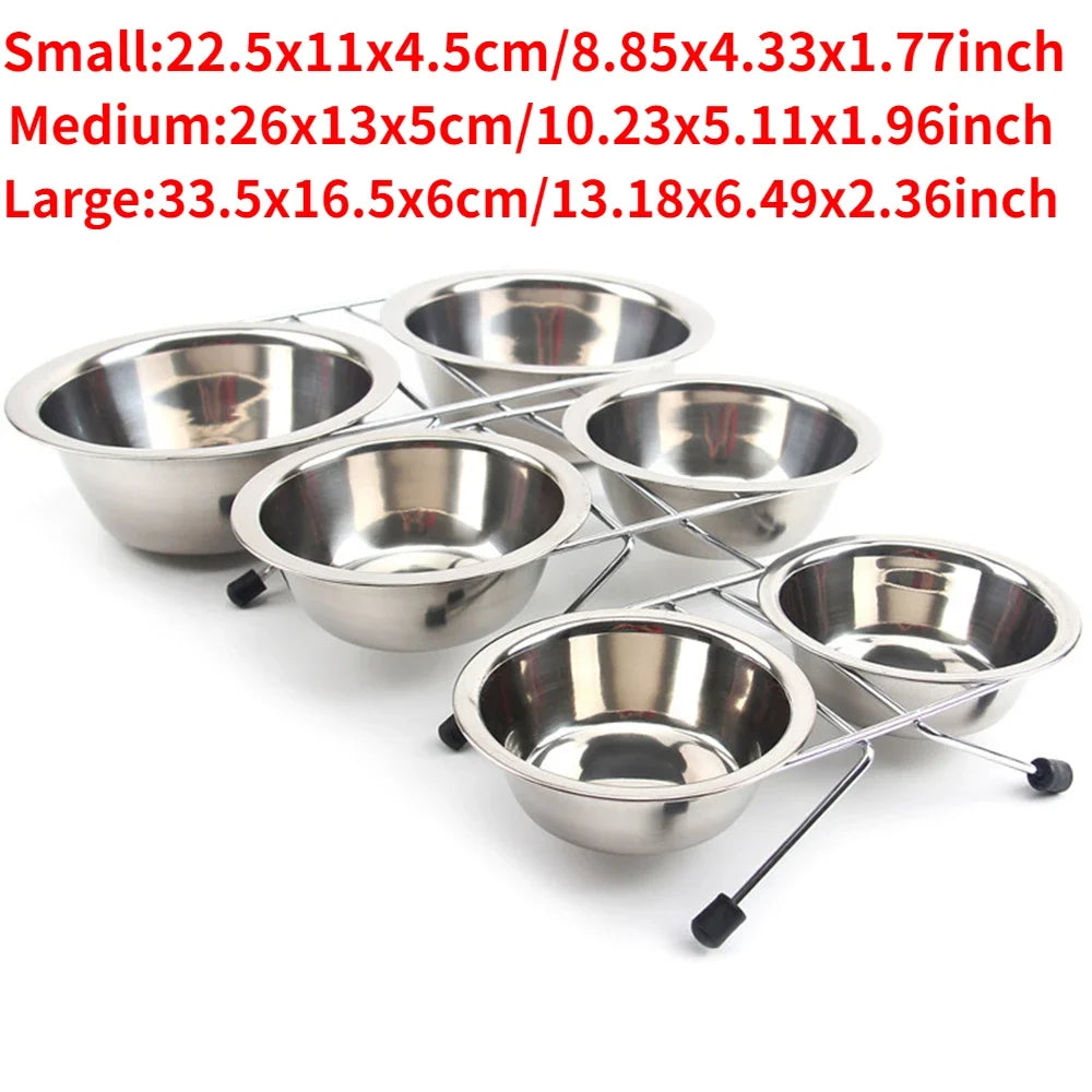 Stainless Steel Double Pet Bowl Set with Durable Iron Stand and Anti-Slip Design for Dogs and Cats
