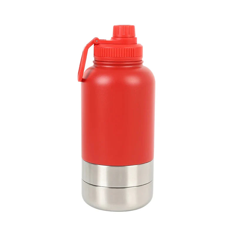 Botella de Agua para Mascotas 3 en 1 - Acero Inoxidable - Portátil con Comedero